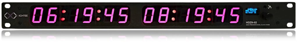 HDZN-02 PoE, Dual Clock. GNSS Client, NTP, Countdown, countup, stopwatch, restAPI, TSL, GPS, Glonass, Galileo and more Precision GPS POE NTP Clock